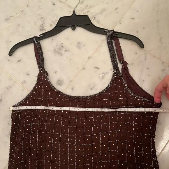 Vintage Brown Beaded Mini Dress​ Sz Med